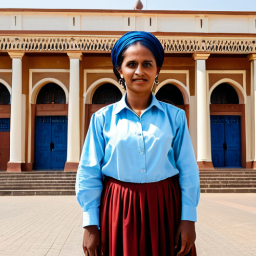 Home 7 **
"A professional Eritrean woman, fully clothed in modest traditional attire, standing confidently in front of the Asmara Opera House, safe for work, appropriate content, perfect anatomy, natural proportions, professional photograph, family-friendly, well-formed hands."
**
