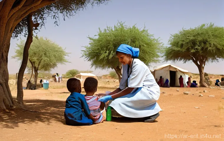 에리트레아 NGO 활동 - **Prompt 1: Mobile Healthcare in a Remote Eritrean Village**
    "A heartwarming scene in a remote E...