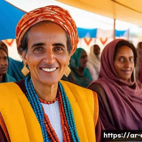 Home 13 에리트레아 출신의 작가 - A vibrant literary festival scene in Eritrea showcasing diverse writers and poets on stage, includin...