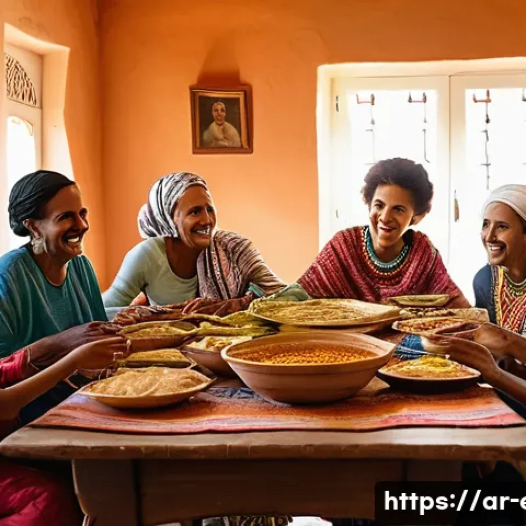 에리트레아 가족 문화 - A warm Eritrean family scene in a traditional home setting, showing multiple generations gathered ar...