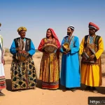 에리트레아와 수단의 역사적 관계 - A vibrant cultural festival scene at the Eritrea-Sudan border featuring traditional Beja tribespeopl...