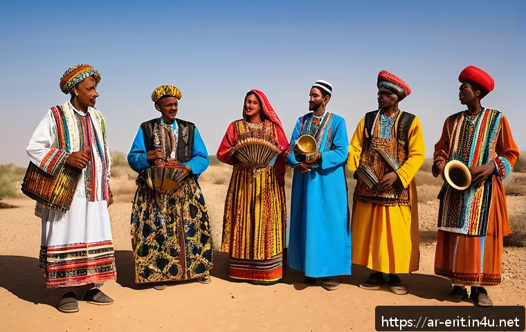 에리트레아와 수단의 역사적 관계 - A vibrant cultural festival scene at the Eritrea-Sudan border featuring traditional Beja tribespeopl...
